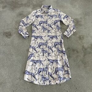 Las Surenas Womens Linen Blend Animal Print Collared Dress Pink Blue Size XS